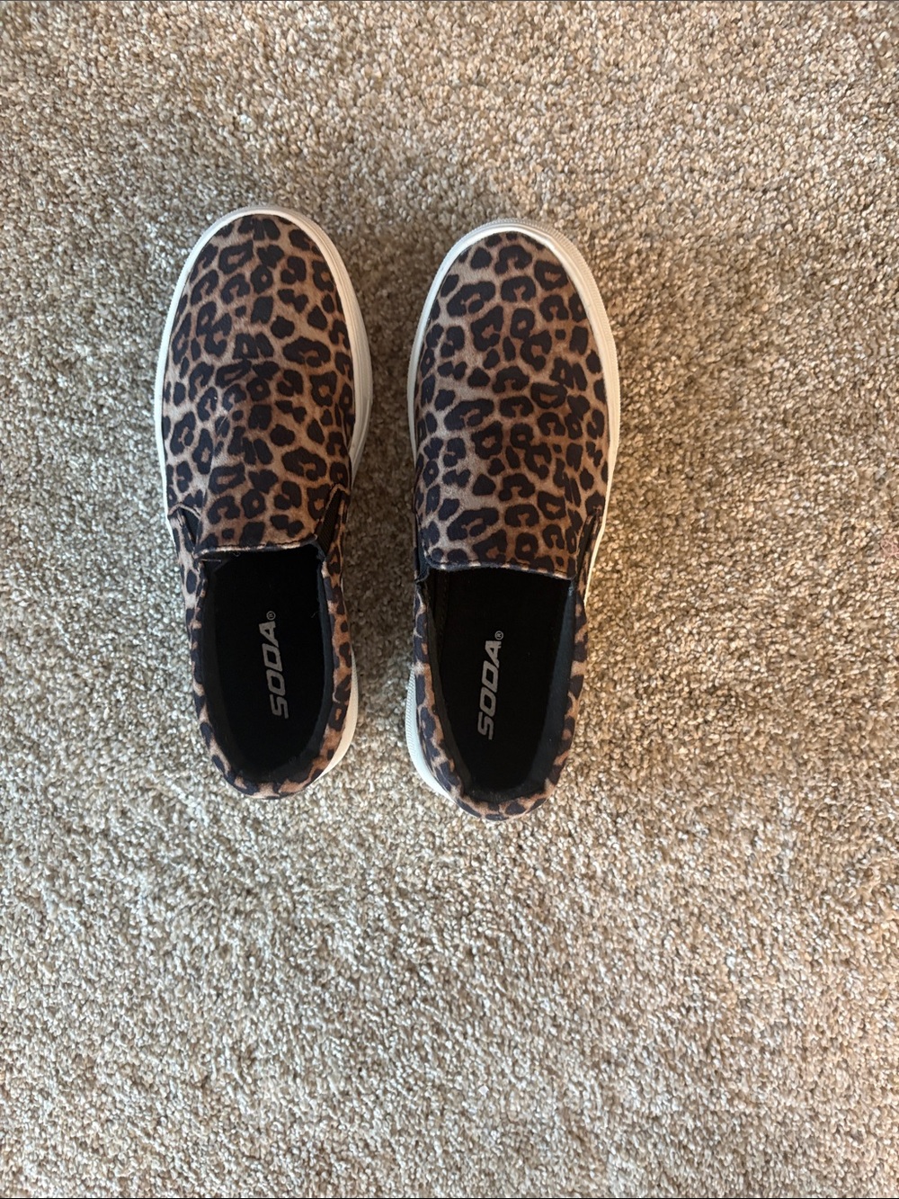 Soda Leopard-Pattern Slip-On Sneakers in Brown and Black